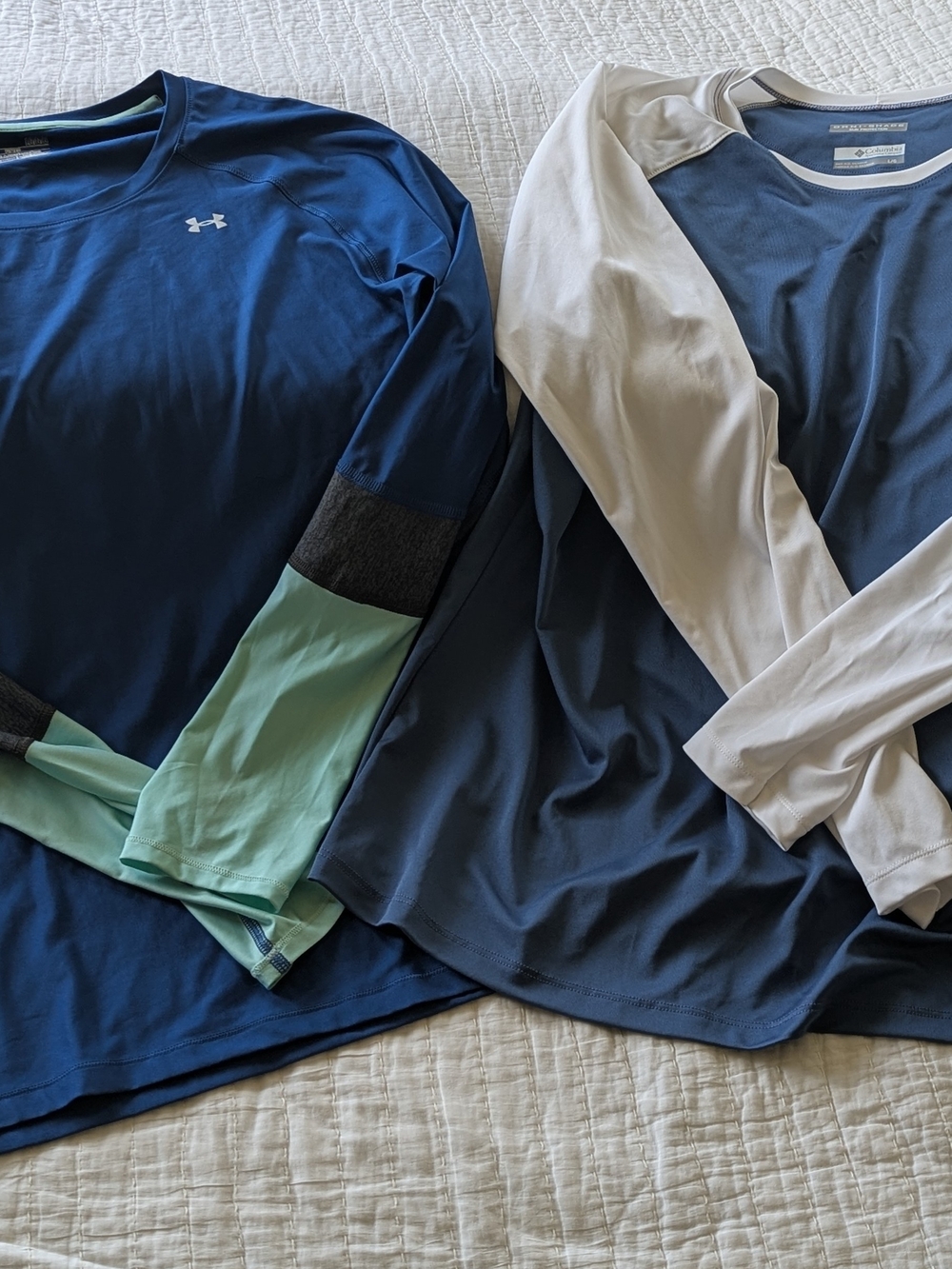 Under Armour And ColumbiLong Sleeve Performance Tops - Navy, White & Mint Accent